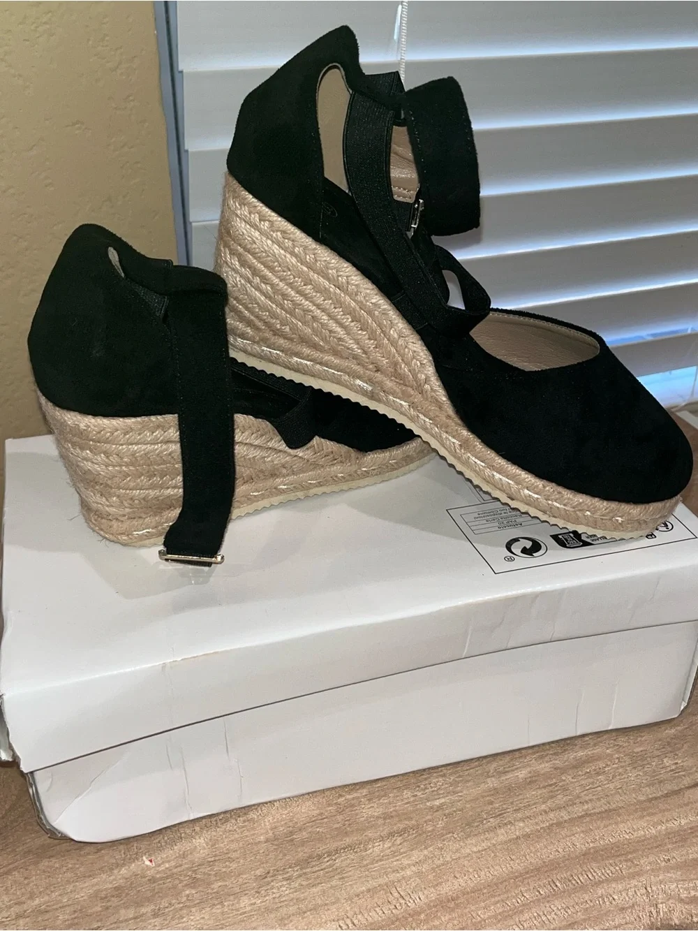 Classic Black Crisscross Espadrille Wedge Heels